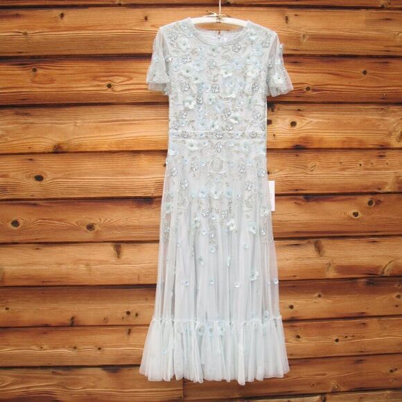 Mac Duggal 9212 Womens Embellished High Neck Cap Sleeve A Line Dress - Picture 6 of 16